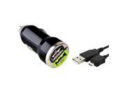 eForCity Black Dual USB Mini Car Charger Adapter with FREE Charging Data Cable For Cell Phones