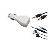 eForCity White Car Charger USB Cable Black Headset Compatible with Samsung Galaxy S3 III i9300 IV S4 i9500