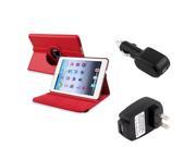 eForCity Red 360 Rotating Leather Case with Black Car Charger AND Travel Wall Charger compatible with Apple iPad Mini 1 Apple iPad Mini 2 iPad Mini with Ret