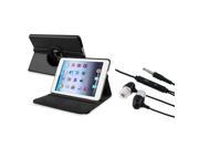 eForCity Black 360 Rotating Leather Case with Black In ear w on off Stereo Headsets compatible with Apple iPad Mini 1 Apple iPad Mini 2 iPad Mini with Ret