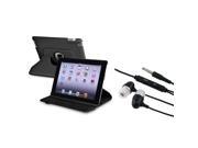 Black 360 degree Swivel Leather Case with Black In ear w on off Stereo Headsets compatible with Apple® iPad 2 3rd Gen iPad 4 iPad with Retina display