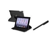 Black 360 degree Swivel Leather Case with Black Stylus compatible with Apple® iPad 2 iPad 3rd Gen The new iPad ipad 4 iPad with Retina display