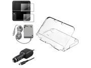 eForCity Clear Crystal Case Gray Travel Charger 2 LCD Kit Reusable Screen Protector Bundle Compatible With Nintendo 3DS XL LL