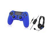 eForCity Blue Silicone Skin Case with FREE Black Handsfree Gaming Gamer Headset with Boom Microphone Compatible with Sony PlayStation 4 PS4