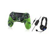 eForCity PS4 Controller Camouflage Navy Green Silicone Skin Case with FREE Black Headset with Microphone Compatible with Sony PlayStation 4 PS4