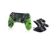 eForCity 2 Pack Camouflage Navy Green Silicone Skin Case with FREE 1 Dual USB Stand Charger Charging Station Compatible with Sony PlayStation 4 PS4 Controlle