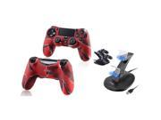 eForCity 2 Pack Camouflage Navy Red Silicone Skin Case with FREE 1 Dual USB Stand Charger Charging Station Compatible with Sony PlayStation 4 PS4 Controller