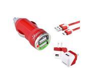 eForCity Samsung Galaxy S5 Charger Kit USB Travel Charger 2 Port USB Car Charger Adapter 3FT Micro USB 2.0 Noodle Cable Red