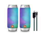 JBL Pulse 2 Splashproof Portable Bluetooth Speaker Pair Silver and PipeLine Photon Lighted USB Cable 3 Feet Green