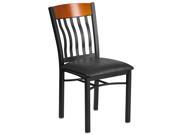 Eclipse Series Vertical Back Black Metal and Cherry Wood Restaurant Chair with Black Vinyl Seat
