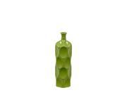 BENZARA BRU 246108 Unique Ceramic Bottle With Thin Mouth and Circular Embedded Design Body in Green Small