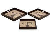 BENZARA 54122 Wood Leather Trays Set 3 16 14 12 W Unique Home Accents