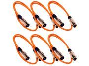 Seismic Audio SAPGX 3Orange 6Pack 6 Pack of 3 Foot Gold Plated Orange XLR Mic Microphone Patch Cable Cord Balanced