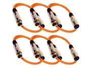 Seismic Audio SAPGX 2Orange 6Pack 6 Pack of 2 Foot Gold Plated Orange XLR Mic Microphone Patch Cable Cord Balanced