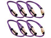 Seismic Audio SAPGX 3Purple 6Pack 6 Pack of 3 Foot Gold Plated Purple XLR Mic Microphone Patch Cable Cord Balanced