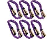 Seismic Audio SAPGX 6Purple 6Pack 6 Pack of 6 Foot Gold Plated Purple XLR Mic Microphone Patch Cable Cord Balanced