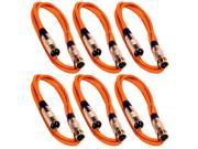 Seismic Audio SAPGX 6Orange 6Pack 6 Pack of 6 Foot Gold Plated Orange XLR Mic Microphone Patch Cable Cord Balanced