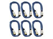 Seismic Audio SAPGX 10Blue 6Pack 6 Pack of Blue 10 Foot Gold Plated XLR Microphone Patch Cables Premium 10 Mic Cords