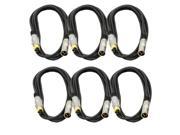 Seismic Audio SAPGX 10Black 6Pack 6 Pack of Black 10 Foot Gold Plated XLR Microphone Patch Cables Premium 10 Mic Cords