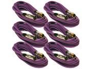 Seismic Audio SAPGX 25Purple 6Pack 6 Pack of 25 Foot Gold Plated Purple XLR Mic Microphone Patch Cable Cord Balanced