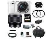Sony a6000 Alpha a6000 Interchangeable Lens Camera with 16 50mm Power Zoom Lens White with Sony SEL1018 10 18mm Wide Angle Zoom Lens and 32GB Deluxe Accessor