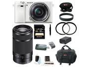 Sony a6000 Alpha a6000 Interchangeable Lens Camera with 16 50mm Power Zoom Lens White with Sony E 55 210mm F4.5 6.3 OSS Lens Black and 32GB Deluxe Accessor
