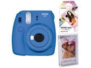 Fujifilm Instax Mini 9 Instant Camera (Blue) with Macaron Film and Glitter Frame