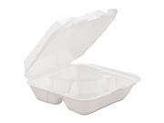 Foam Hinged Carryout Container 3 Comp White 8 1 4 x 8 x 3 200 Carton