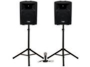 Podium Pro Audio PP1207A Bluetooth 12 Active Speakers Mic and Stands USB SD MP3 1200W PP1207ASET2