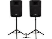 Podium Pro Audio PP1506A Battery Powered 15 Active MP3 Speakers Mic and Stands 1800 Watt New PP1506ASET2