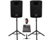 Podium Pro Audio PP1506A Battery Powered 15 MP3 Speakers Mixer Mic Stands and Cables 1800 Watt PP1506ASET5