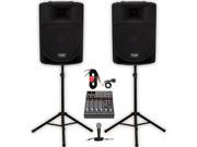 Podium Pro PP1506A Battery Powered 15 MP3 Speakers Mixer Mic Bluetooth Stands and Cables 1800 Watt PP1506ASET5B