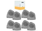 Theater Solutions 8R8G Outdoor Granite 8 Rock 8 Speaker Set with Wire for Yard Pool Spa Patio Garden