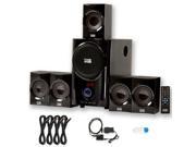 Acoustic Audio AA5160 Home 5.1 Speaker System with USB Bluetooth Optical Input FM and 4 Ext. Cables