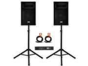 Acoustic Audio DR12 PA 12 Speaker Set with Amp Stands and Cables 2 Way for DJ Karaoke Band