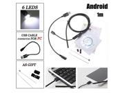 1M Waterproof 7mm 6 LED USB Endoscope Borescope Snake Inspection Tube Camera Scope for Android