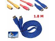 1.8M 6Ft Farbic Braided HDMI 1.4 Male to Male Flat Noodle Gold Plated Cable 1080P HDTV