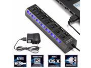 7 Port High Speed USB 2.0 Hub AC Power Adapter ON OFF Switch For PC Laptop MAC