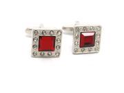 Red Crystal with White Crystal Frame Square Cufflinks