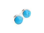 Antique Kennedy Times Mirror Blue Turquoise Stone Round Cufflinks