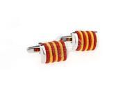 White Steel Plating with Red and Yellow Fabric Wrapped Cufflinks