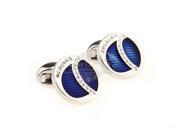 Round Crystal Cufflinks with Blue Backing