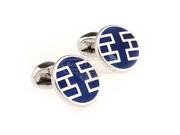 Round Blue and Silver Cufflinks with Mystical Sign