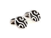 Round Black and Silver Abstract Lake Cufflinks
