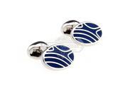 Oval Small and Cute Blue and Silver Cufflinks