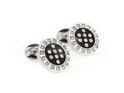 Round Crystal Cufflinks with Radial Frame and Black Backing
