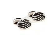 Oval Small and Cute Black and Silver Cufflinks