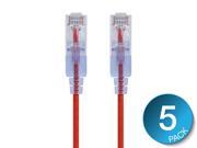 Monoprice 5 Pack SlimRun Cat6A Ethernet Network Patch Cable 14ft Red