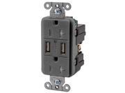 HUBBELL WIRING DEVICE KELLEMS USB20X2GY USB Charge Recp 20A 125V 3.8A@5VDC Gray