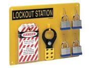 BRADY LC203G Lockout Station Filled 4 Locks Blk Ylw